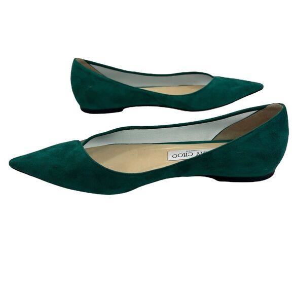 Jimmy Choo Saia Pointed-toe Mesh-panelled Suede Flats In Emerald Size 39 - Picture 9 of 15